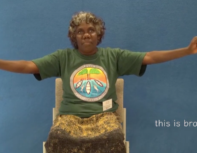 Cindy Jinmarabynana demonstrates Maningrida Sign Language